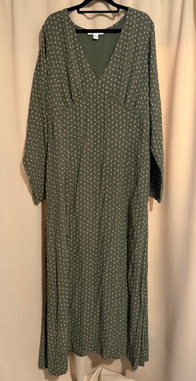 Treasure & Bond Olive Floral Maxi Dress Size XL